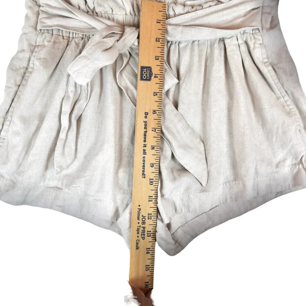 Abercrombie & Fitch Tie Waist Linen Blend High Rise Shorts Size M Cream Beige - Picture 7 of 9